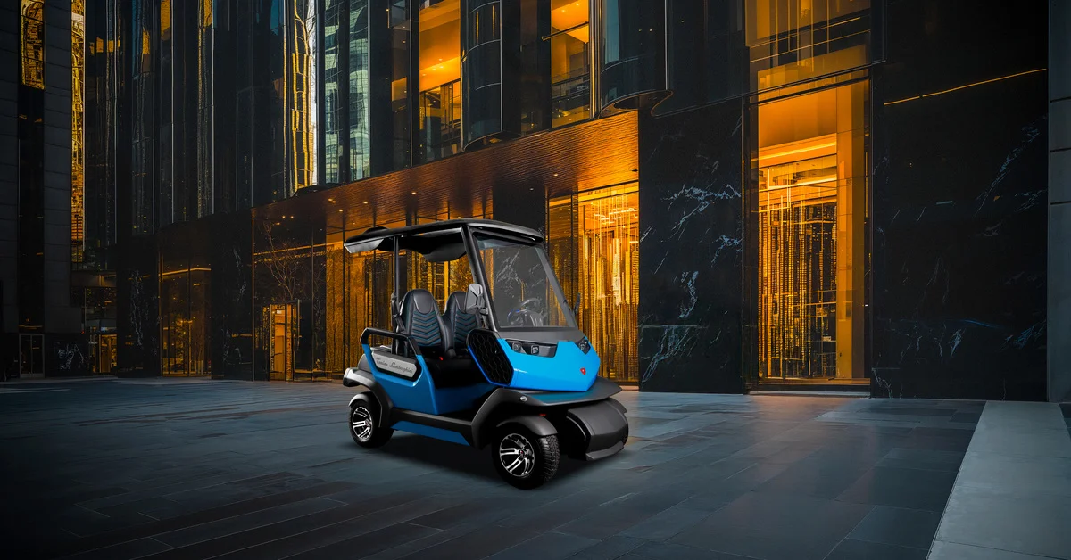 Blue Cart outside a Hotel